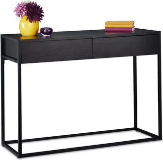 Relaxdays Relaxdays - Consola Recibidor, Mueble Recibidor 2 Cajones, 80,5x110x40 Cm, Mesa Auxiliar Estrecha, Pasillo Y Sal&oacute;n, Negro