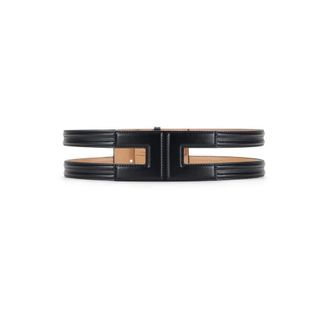 Elisabetta Franchi Accessoires, Dames, Zwart, M, Leer, Riem met uitgesneden logo