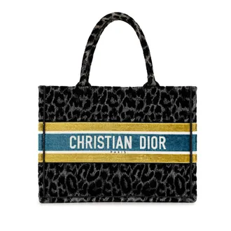 Dior Mizza Medium Embroidered Canvas Leopard Book Tote