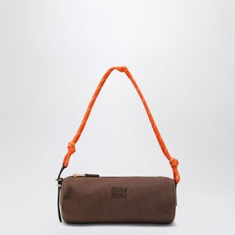 Miu Miu Cotton gabardine pouch, embroidered logo, cocoa/orange