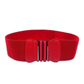 Generic Fashion Womens Ladies Woven Fabric Wide Elastic Buckle Waist Belt Classic Dress Accessories Beam Waist Red-7.5cm Premium Quality