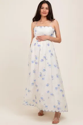 Pinkblush Floral Scallop Edge Back Cutout Maxi Dress in Blue at Nordstrom, Size Small