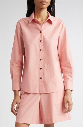 Lafayette 148 New York Slub Cotton Button-Up Shirt in Pastel Pink Melange at Nordstrom Rack, Size X-Small