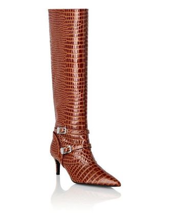Philipp Plein Low-Heel Strapped High Boots Cocco Print Women in Brown at Nordstrom, Size 37