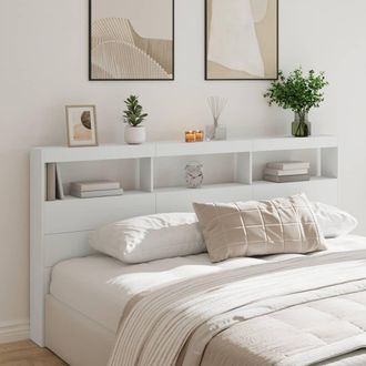 Berkfield Home Headboard Cabinet with LED White 200x17x102 cm | Size: 200 x 17 x 102 cm