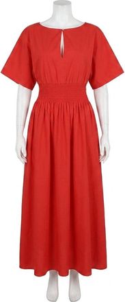 Faherty Coastal Poplin Elia Smocked Dress In Poppy Red
