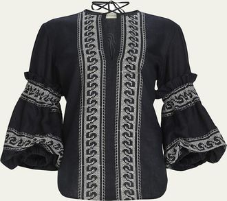 Silvia Tcherassi Lucaya Embroidered Balloon-Sleeve Blouse