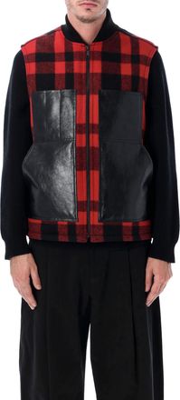 Junya Watanabe Mens Red And Black Checked Vest By Wool - Size X-Large