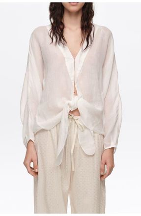 Bimba & Lola Ramie Maxi Bow Cape Shirt in White at Nordstrom, Size X-Small