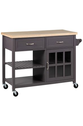 Livetastic Servierwagen, Grau, Naturfarben, Metall, Kiefer, Kautschukholz, massiv, 2 Schubladen, rechteckig, 117x86x48 cm, Holzmöbel