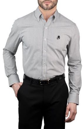 Karl Lagerfeld Trim Fit Stripe Cotton Dress Shirt in Black White at Nordstrom Rack, Size 16.5
