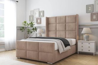 Comfort Beds Charlie Naples Bed Frame - 50 Upholstered Wingback Headboard in Light Brown | Size: Single