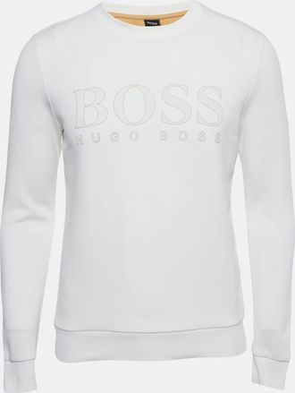 HUGO BOSS Boss By Hugo Boss White Logo Applique Cotton Blend Salbo Iconic Sweatshirt