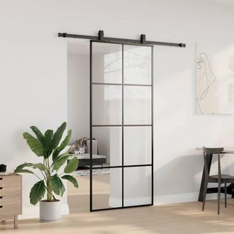 Berkfield Home Sliding Door with Hardware Set Black 90x205 cm ESG Glass