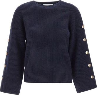 Kaos Ribbed Wool Sweater - Dames - Ronde hals truien - Blauw - S - Wol - Truien & Vesten