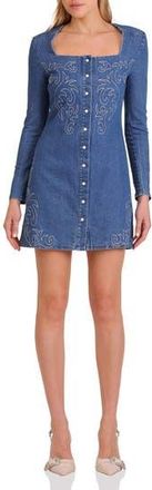 Avec Les Filles Western Embroidery Long Sleeve Denim Minidress in Provence Wash at Nordstrom Rack, Size 10