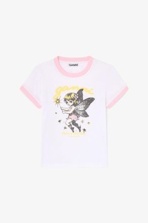 Ganni White Baby Fit T-shirt with Fairy - Size XS Organic Cotton