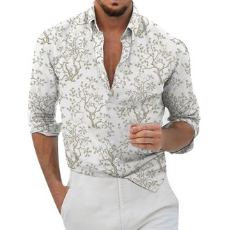 Generic Floral Printed Shirt for Men, Casual Button Down Long Sleeve Patterned Hawaiian Shirt Beach Vacation Party Fancy Floral Shirts Regular Fit Floral Dres