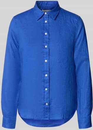 GANT Regular Fit Leinenbluse mit Label-Stitching in Royal, Gr&ouml;&szlig;e 34