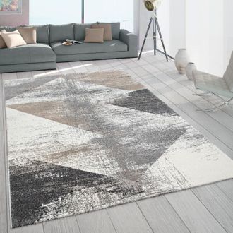 Paco Home Paco Home - Alfombra Fris&eacute; De Pelo Corto Para Sal&oacute;n, Con Aspecto Usado Gris Beige 200x290 Cm