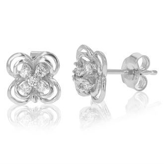 Vir Jewels 1/5 cttw Round Lab Grown Diamond Stud Earrings.925 Sterling Silver Prong Set Floral Design