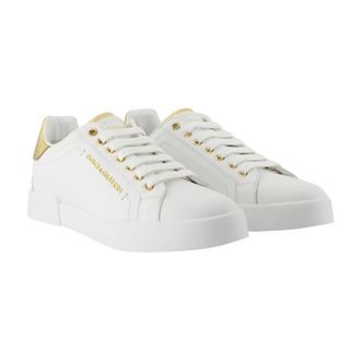 Dolce & Gabbana Womens Logo-Embellished Calfskin Sneaker White