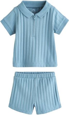 Next Rib Zip Polo & Shorts Set in Blue at Nordstrom, Size 9-12M