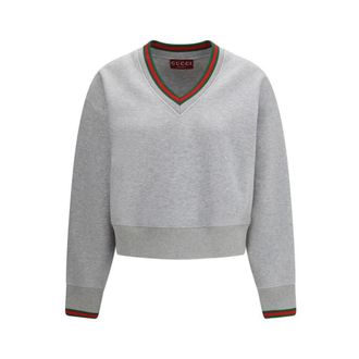 Gucci Katoenen sweatshirt met geribbelde manchetten en zoom - Dames - Sweatshirts - Grijs - S - Katoen - Hoodies & sweatvesten