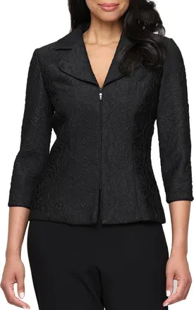 Alex Evenings Textured Jacquard Jacket in Black at Nordstrom, Size X-Large
