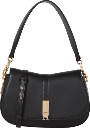 Tommy Hilfiger Leather Saddle Shoulder Bag with Removable Crossbody Strap, Black, One Size
