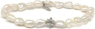 Anzie Boh&egrave;me White Keshi Pearl Stretch Bracelet in Silver at Nordstrom, Size 6.5