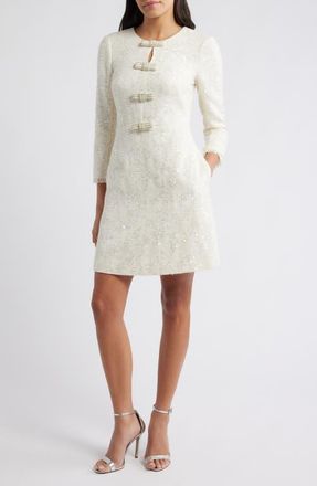 Eliza J Bow Detail Sequin Tweed Sheath Dress in Ivory at Nordstrom, Size 14