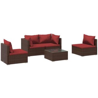 vidaXL 5 Pcs Garden Lounge Set Con Coj&iacute;n Mimbre Pe Brown