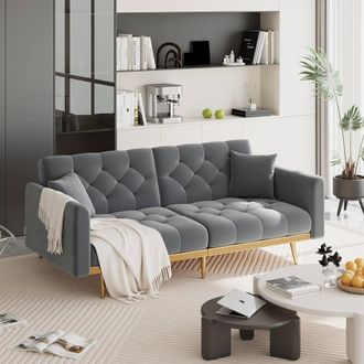 Direct Wicker Modern Velvet Fabric 2-seater Sofa with 3-speed Adjustable Backrest in Dark Grey | Size: 2 Seater