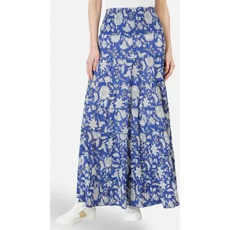 Yumi Floral Cotton Tiered Maxi Skirt in Blue at Nordstrom, Size Medium