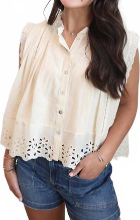 So Me Finley Floral Eyelet Top In Beige
