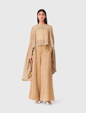 Maje Cape Top With Jewel Collar - Beige - Maje