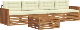 vidaXL Conjunto De Sof&aacute;s De Exterior 5 Uds. Natural Y Crema Vidaxl