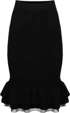 Nina Ricci Midi Gerimpelde Wollen Rok - Dames - Midirokken - Zwart - M - Wol - Rokken