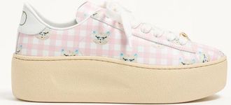 Valentino Garavani Royco Flatform Trainer in Vichy Nappa Calfskin with Le Chat De La Maison Pattern Woman WHITE 35.5