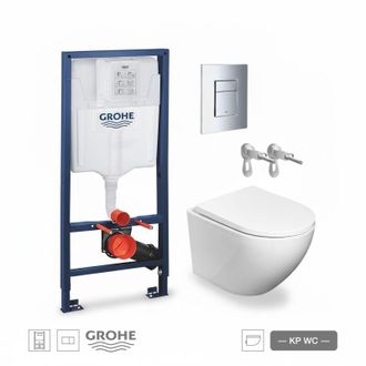 GROHE Bastidor Grohe Pack Cisterna Empotrada Y Pulsador Cromo Con Inodoro Suspendido Round Smart 52cm Tor 3 Con Asiento Fino De Kp