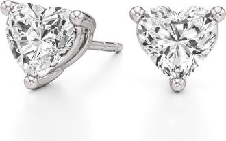 Grown Brilliance 2 Carat Heart Shape Lab Grown Diamond Stud Earrings in 14K White Gold, Push Back, G Color, VSSI Clarity