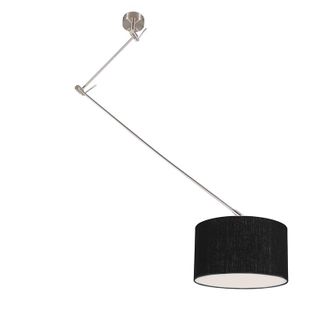 QAZQA Moderno L&aacute;mpara Colgante De Acero Con Pantalla De 35 Cm Negra Ajustable - Blitz Textil /acero Redonda Adecuado Para Led Max. 1 X 60 Watt - Qazqa