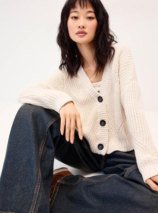 Twik Womens Shaker-rib V-neck Cardigan Sweater