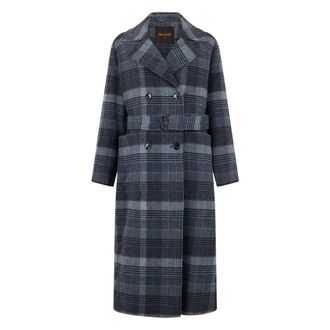Moorer Malaika Checked Coat - Dames - Mantels - Blauw - Maat: XS Wol