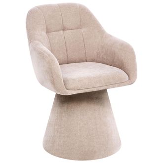 Beliani Silla De Comedor Giratoria Totalmente Tapizada En Chenilla Silla Decorativa Con Asiento Ancho Beige Claro Livonia