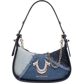 True Religion Frayed Denim Horseshoe Shoulder Bag in Denim/Blue at Nordstrom Rack