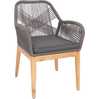 Hhg Nunca Usado] Silla De Jard&iacute;n Hhg 678b, Sill&oacute;n De Exterior, Mimbre De Cuerda Resistente A La Intemperie Madera De Cuerda Acacia, Coj&iacute;n Gris Antracita