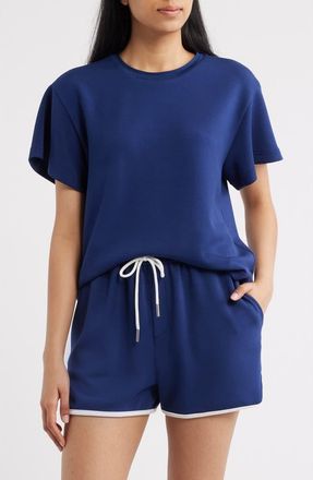 Bernardo Rib Trim Crop T-Shirt in Medieval Blue at Nordstrom, Size X-Small