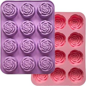 OEM Molde De Silicona Para Hornear, 2 Piezas, Con 24 Rosas, Reutilizable, Sin Bpa, F&aacute;cil De Limpiar, Cubitos De Hielo, Pud&iacute;n, Gelatina, Velas, Jab&oacute;n